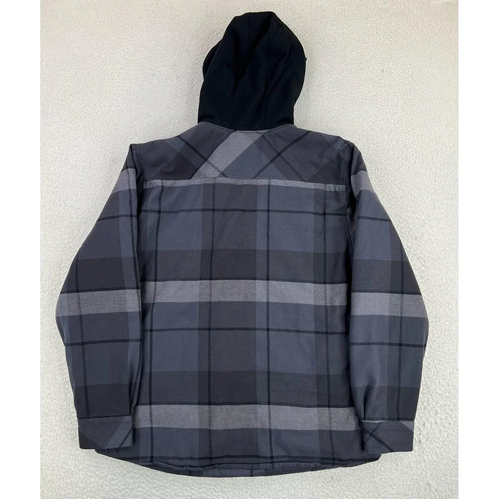 Troll Co Jacket Mens Large Gray Plaid Hooded Sherpa Lined Flannel Workwear